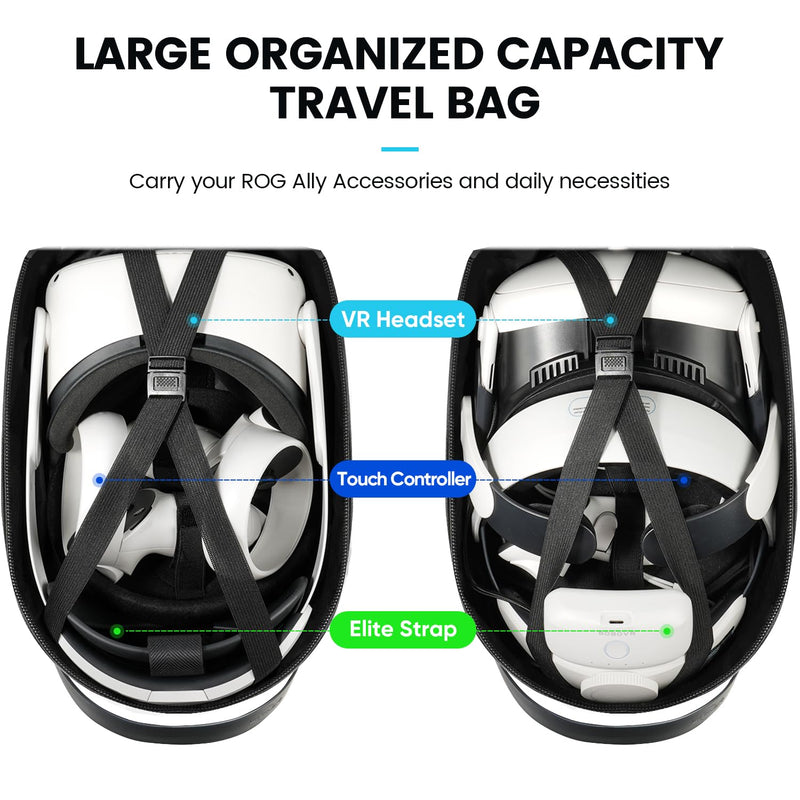 Carrying Travel Case for Oculus Meta Quest 2, Quest 3, Apple Vision Pro Accessories, Expandable Capacity Fixed Storage Controllers and Head Strap and All, Crossbody Sling Backpack Black - BeesActive Australia