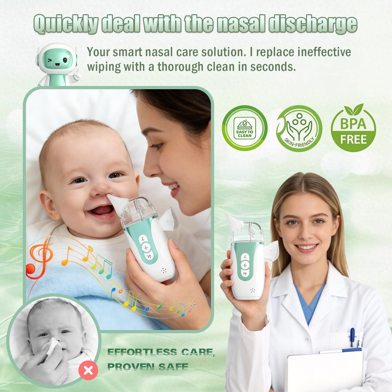 Smart Baby Nasal Aspirator, 2-in-1 Electric Nose Sucker for Toddlers with Spray, 5-Level Suction, Soothing Music, 2 Silicone Tips, USB-C Charge, Storage Case | Nasal Aspirator for Baby (Olive Green) - BeesActive Australia
