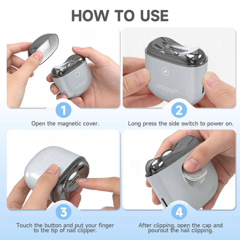 Electric Nail Clipper, 2026 New Smart and Safety Automatic Electric Nail Trimmer with LED Light & Clip Storage, Type-C USB Rechargeable Fingernail Electric Nail File for The Whole Family, Grey