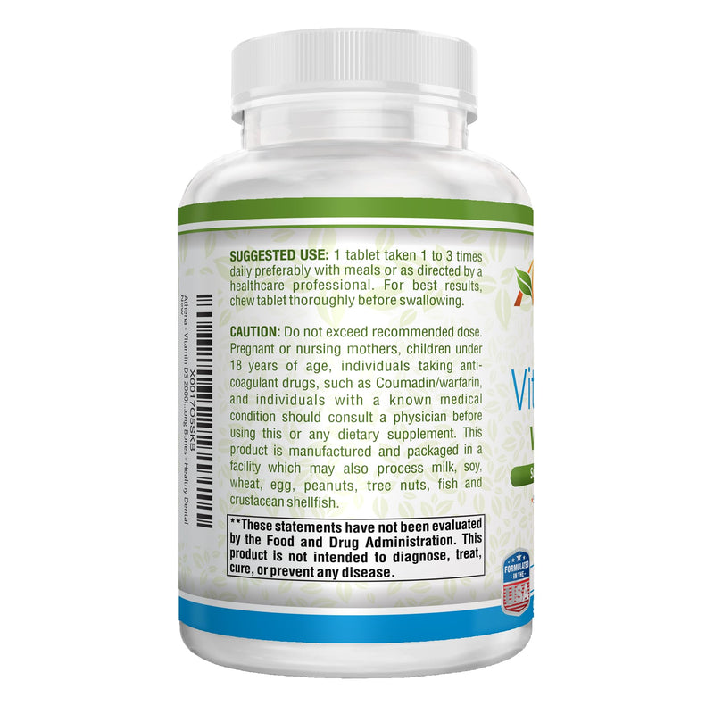 Athena - Vitamin D3 2000IU with K2 (MK7) - 90 Chewable Tablets - Supports Immune System - Muscle Energy - Strong Bones - Healthy Dental