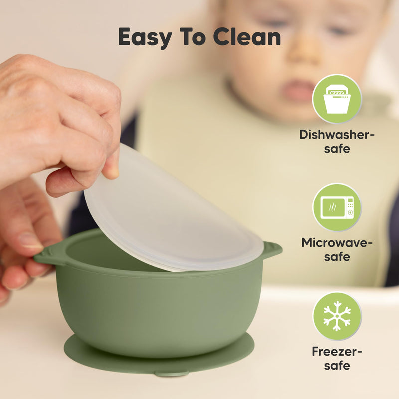 KeaBabies 2-Pack Baby Bowls with Suctions, Lids - Silicone Toddler Suction Bowls for Baby Boy, Girl, Kids, Food Grade Silicone, BPA-Free, Dishwasher Safe, Toddler Eating Essentials (Slate) Slate