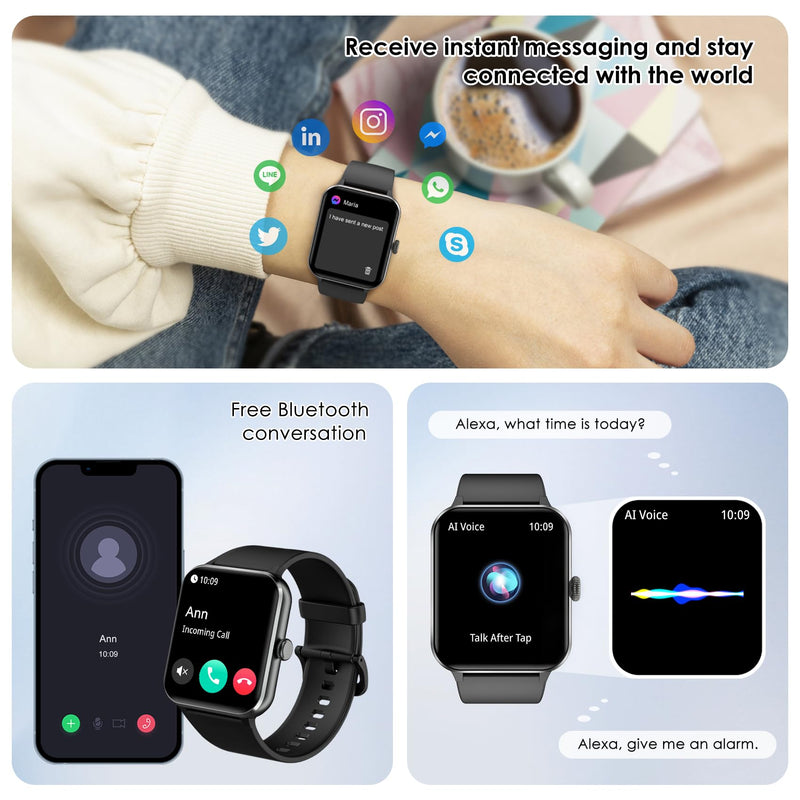 Smart Watch(Answer/Make Call), 1.85" Smartwatch for Men Women, 100+ Sport Modes, Pedometer, IP68 Waterproof Fitness Tracker, Heart Rate/Sleep Monitor, Smart Watches for Android & iOS (2 Straps) - BeesActive Australia