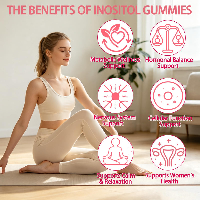 Myo-Inositol & D-Chiro Inositol Gummies, Raspberry Flavor | 40:1 Ratio – with Vitamin D3, Magnesium Glycinate for Female Hormonal Balance, Ovarian Health & Wellness, 60 Count 60 Count (Pack of 1)
