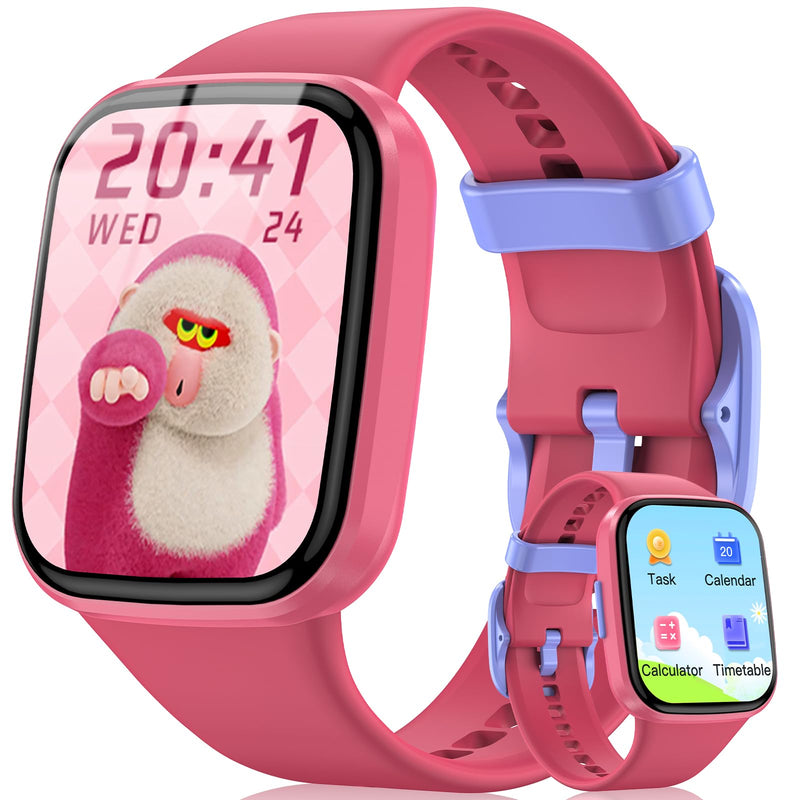 Smart Watch for Kids No APP/Phone Needed, HD Touch Screen Fitness Tracker with Heart Rate, Sleep Monitor, IP68 Waterproof Smartwatches with Pedometer, Alarm Clock, Gifts for Kids Ages 4-12 (Pink) Pink