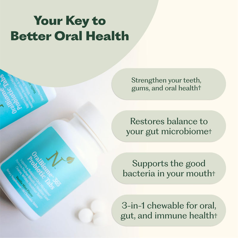 OralBiome 365 3-in-1 Chewable Oral Probiotics for Breath, Immune & Gut Health | Supports Teeth & Gums, Boosts Digestion & Immunity | with Zinc & Vitamin C | Vanilla Mint, 90 Servings