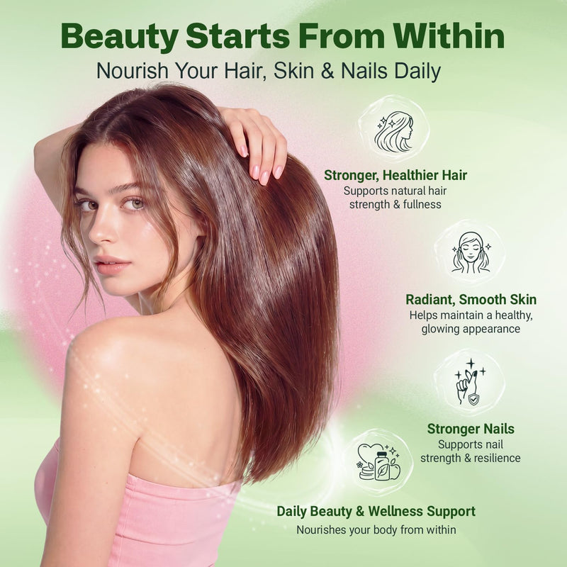 Hair Skin and Nails Gummies with 6000mcg Biotin for Women & Men, 60 Count | Vegan, Beauty Supplement for Healthy Hair, Glowing Skin & Stronger Nails, Daily Vitamins