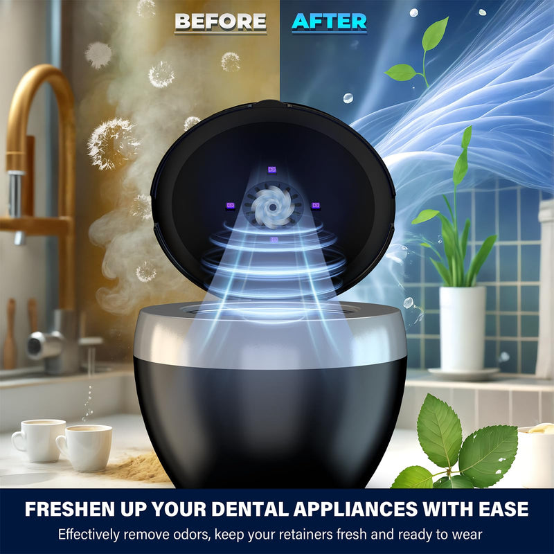 Ultrasonic Retainer Cleaner, 200ML Denture Cleaner for Mouthguard, Aligner, Brace, Night Guard and Dental Appliance with 4 Modes, 45kHz Jewelry Cleaner for Rings, Dental Cleaning Pod with Basket Black - BeesActive Australia