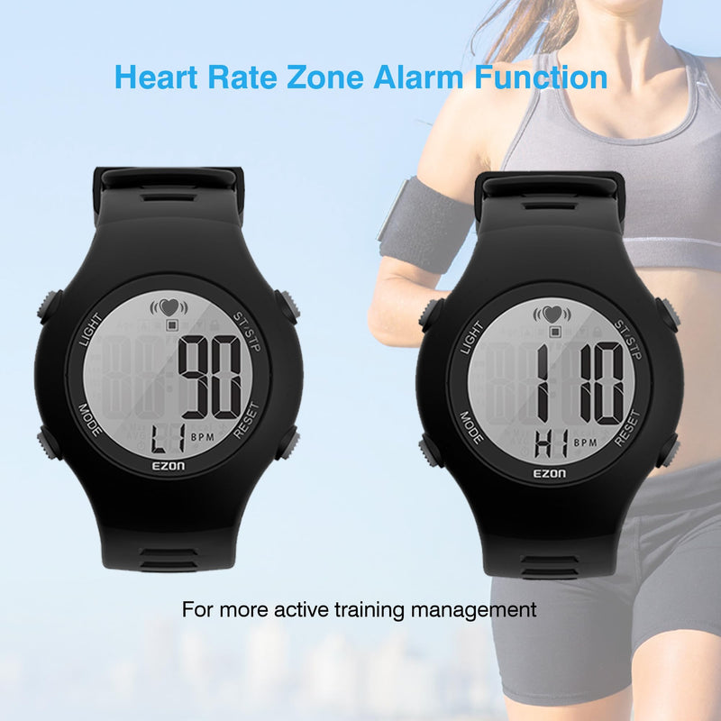 EZON Heart Rate Monitor Chest Strap and Digital Watch,5ATM Waterproof Fitness Tracker with HRM,Calories Burned,Stopwatch and Hourly Chime - Ideal Fitness Presents for Men and Women Black - BeesActive Australia