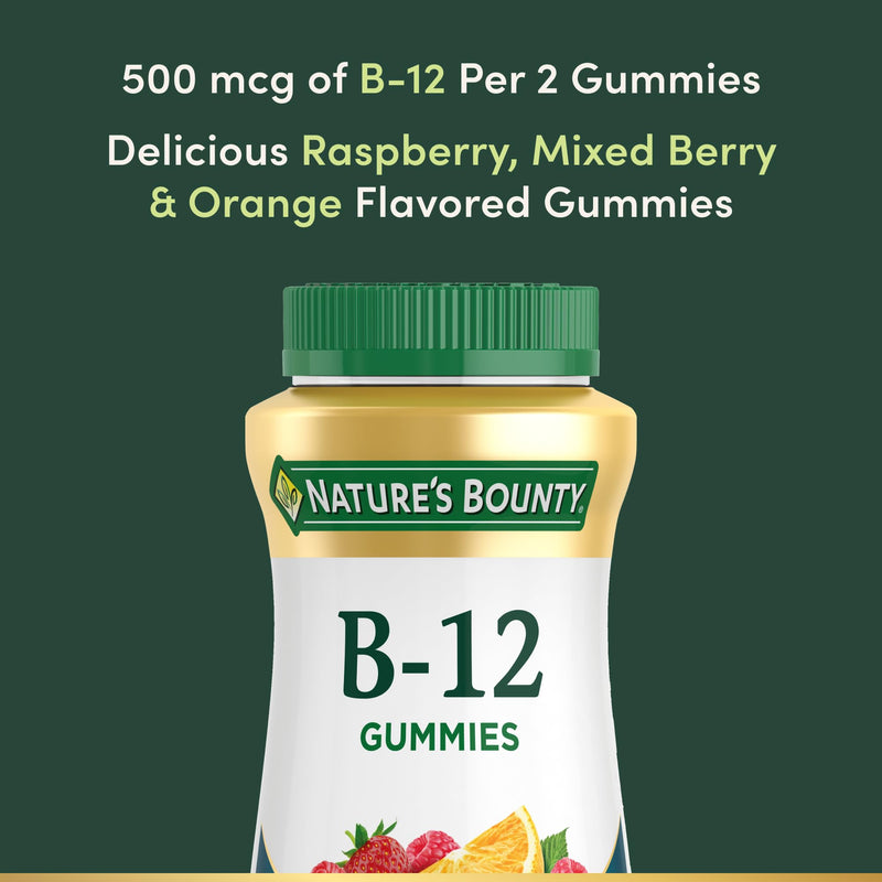 Nature's Bounty Vitamin B12 Gummies, 500mcg, Mixed Berry Flavor, 90 Gummies 90 Count (Pack of 1)