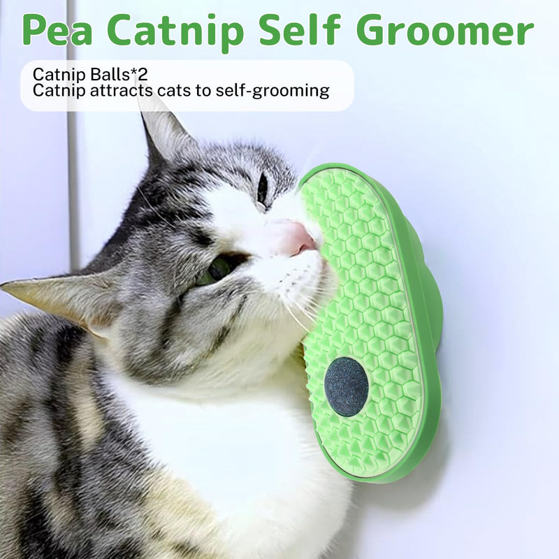 Cat Self Groomer with 2 Catnip Balls, Cat Wall Scratcher, Cat Wall Corner Scratcher Comb, Cat Self Massage Brush for Indoor Cats, Suitable for Long/Short Fur Cats, Green - BeesActive Australia