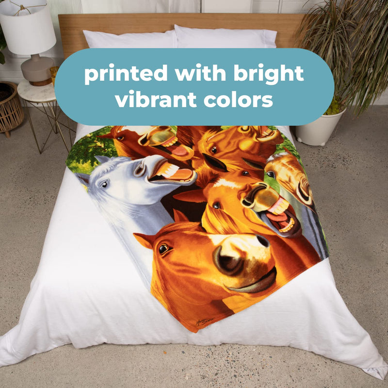 Dawhud Direct Cartoon Selfie Horses Fleece Blanket - Queen SIze Super Soft Plush Horse Throw Blanket - Super soft blanket Ideal for Women, Men, and Kids - Perfect for Horse Lovers - 50" x 60" Horses Selfie 50" x 60" - BeesActive Australia