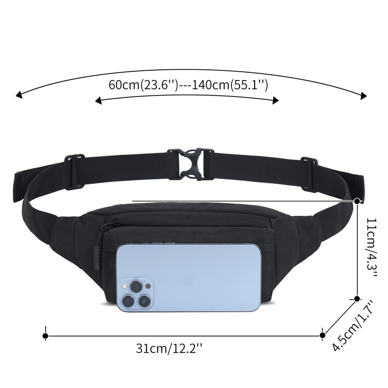 Fanny Pack with 4-Zipper Pockets for Men Women, Crossbody Waist Pack Gifts for Running Hiking Travel Workout Dog Walking Outdoors Sport Hands-Free Wallets Phone Bag Carrying All Phones Black
