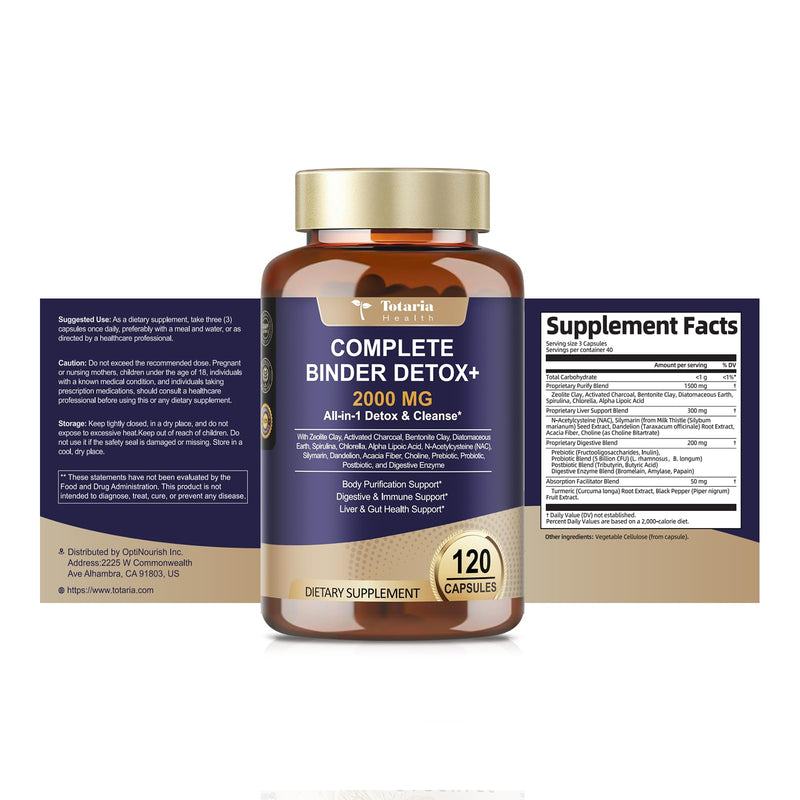 2000MG All-in-1 Detox Binder, Activated Charcoal, Zeolite, Bentonite Clay, Alpha Lipoic Acid, 7-Layer Detox & Cleanse Supplement, Liver & Gut Support, 120 Counts - BeesActive Australia