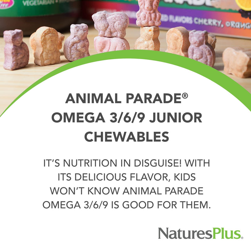 NaturesPlus Animal Parade Omega 3/6/9 Junior, Lemon Flavor - 90 Softgels - Promotes Children’s Immune, Skin, Eye & Nervous System Health - Non-GMO, Gluten Free - 45 Servings