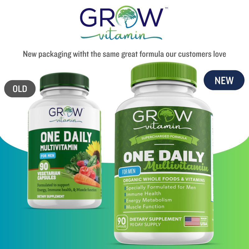 One Daily Multivitamin for Men - 90 Capsules | Vitamins & Minerals, Organic Whole Foods, Boost Energy & General Health, Non-GMO, 3 Month Supply