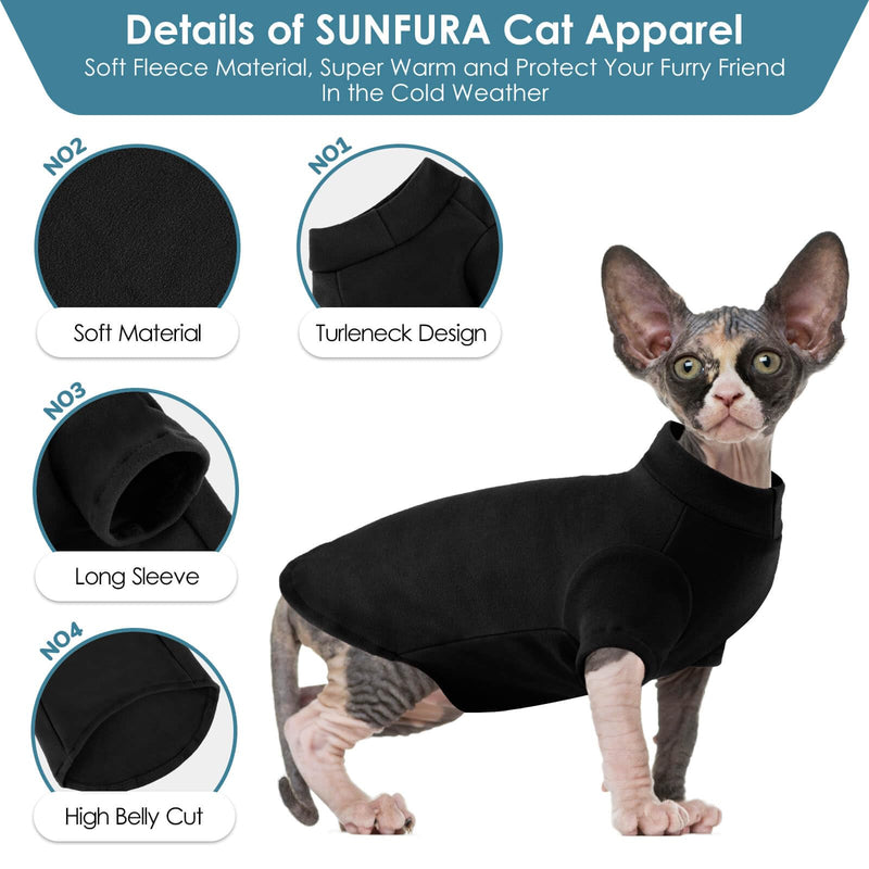 SUNFURA Turtleneck Sweater for Cat, Sphynx Cats Shirt Hairless Cat Sweaters with Sleeves, Warm and Soft Kitten Pullover Fleece Winter Pajamas Jumpsuit for Puppy Cats, Black S Small - BeesActive Australia