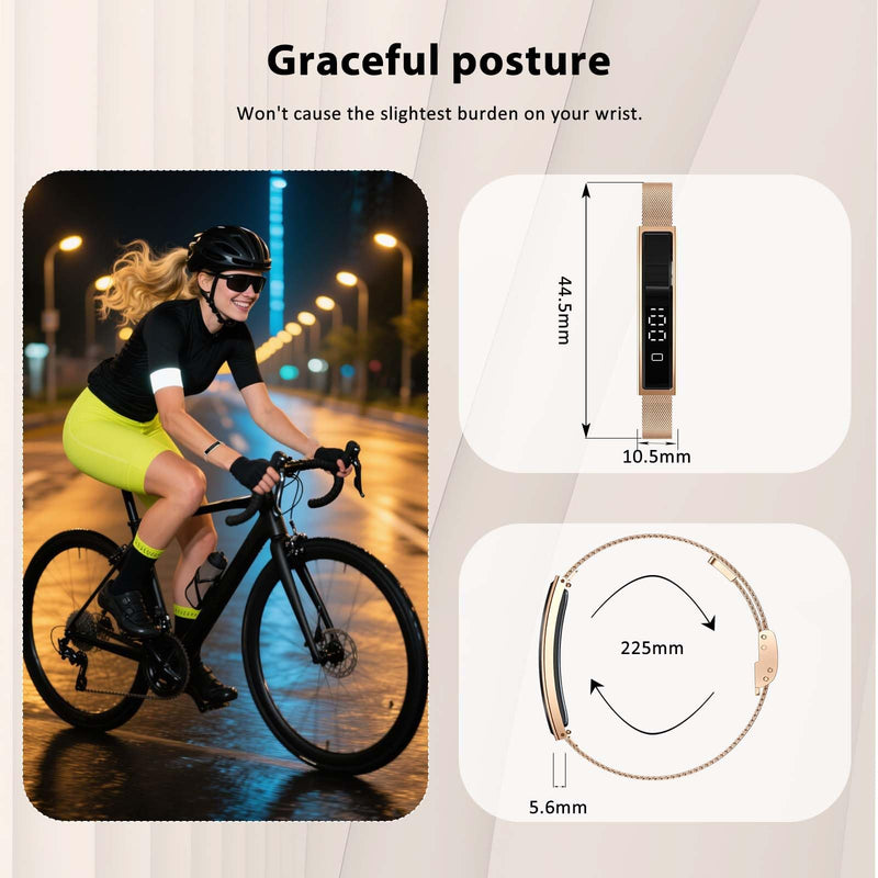 Smart Bracelet for Men Women with 2 Bands 24/7 Fitness Health Tracker Gold Steel + Black Silicone