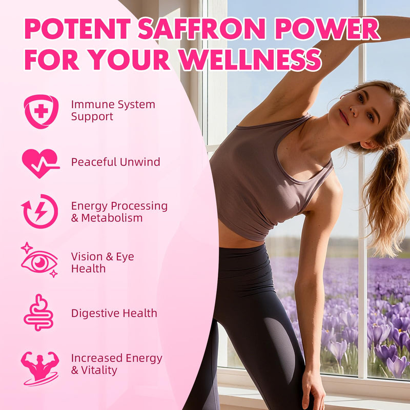 Saffron Gummies for Adult Kids - with Saffron 88.5mg, Vitamins D3 & B6, Magnesium, Zinc, Ashwagandha, L - Theanine, St. John's Wort - Supports Mood & Focus, Strawberry Flavor, 60 Count 1pack