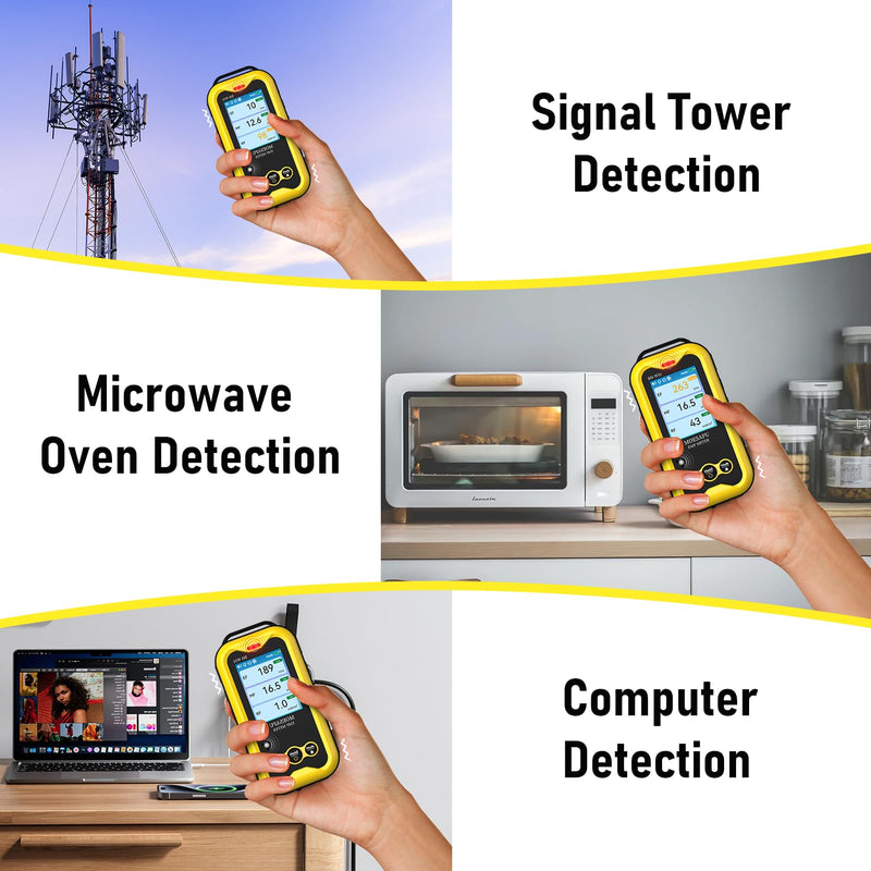 EMF Meter, 3-in-1 Electromagnetic Radiation Detector for EF MF RF Field, Electric Magnetic Radio Frequency Monitor, Portable Rechargeable Battery Reader for Microwave Ghost Hunting, BH-W01 Yellow - BeesActive Australia