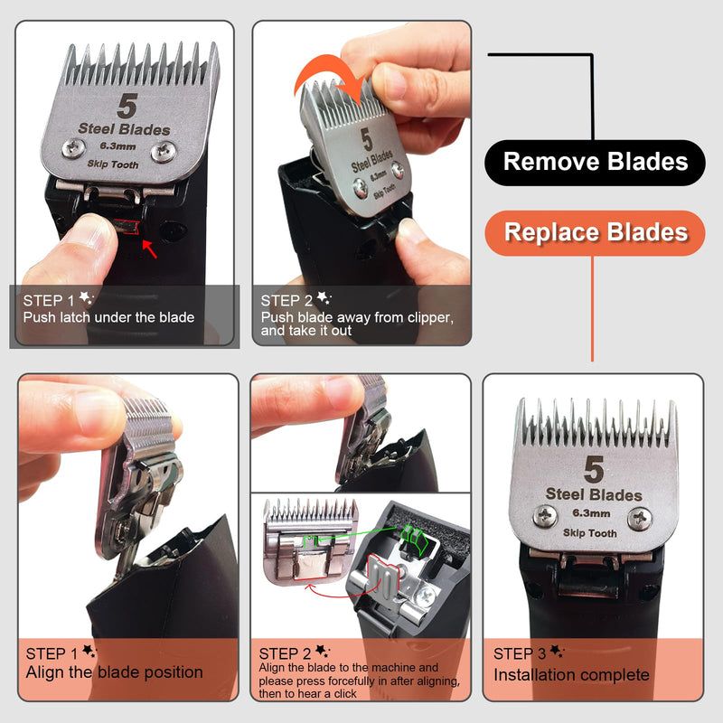 5 Skip Tooth Detachable Pet Dog Grooming Steel Blades,Compatible with Andis,Oster A5,Wahl KM10 Series Clippers,Cut Length 1/4-Inch (6.3mm) ，1 PACK 5 Skip Tooth-1 PCS - BeesActive Australia