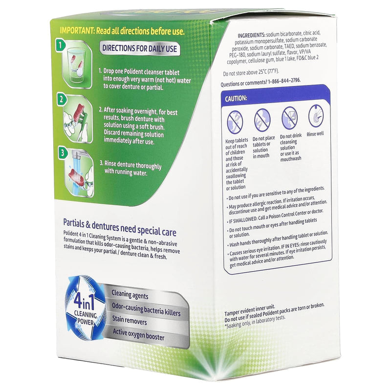 Polident Overnight Whitening Triple Mint Freshness Denture Cleaner Tablets - 84 CT