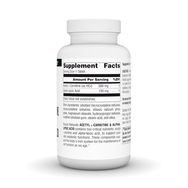 Source Naturals Acetyl L-Carnitine & Alpha-Lipoic Acid 650mg - 120 Tablets 120 Count (Pack of 1)