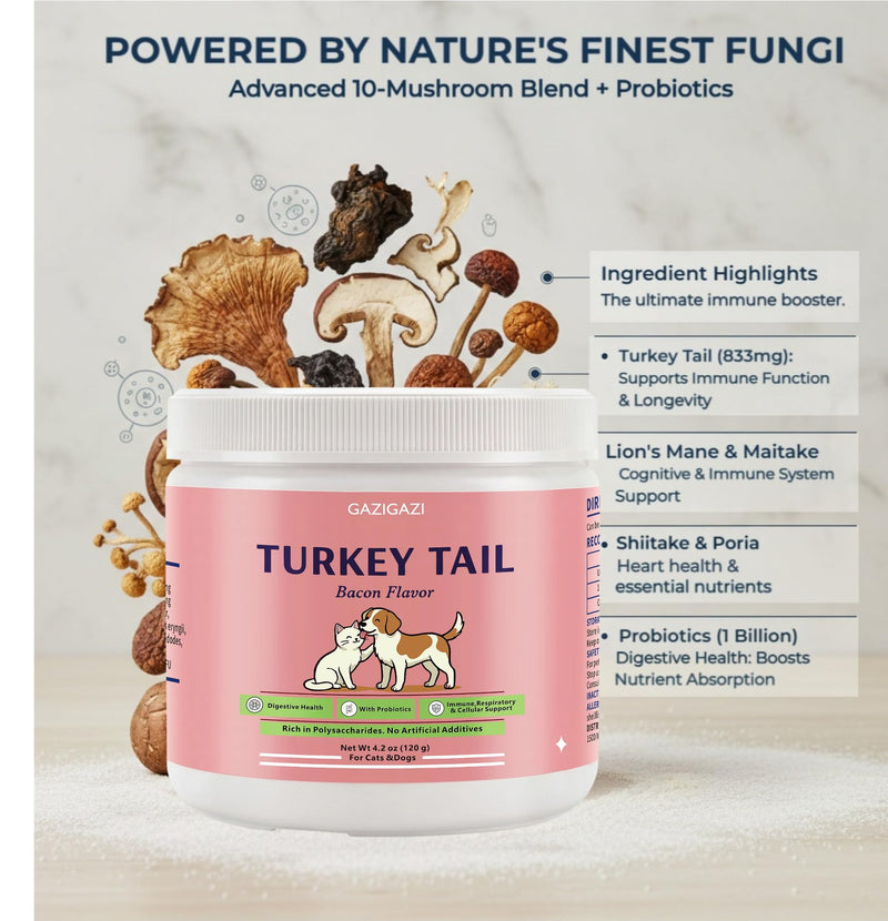 Organic Turkey Tail Mushroom for Dogs & Cats – 833mg – 10 Mushroom Blend – Immune Support & Skin Defense – Lipoma Support for Dogs – Buddy Guard for Dogs Lumps and Bumps – 120 Scoops