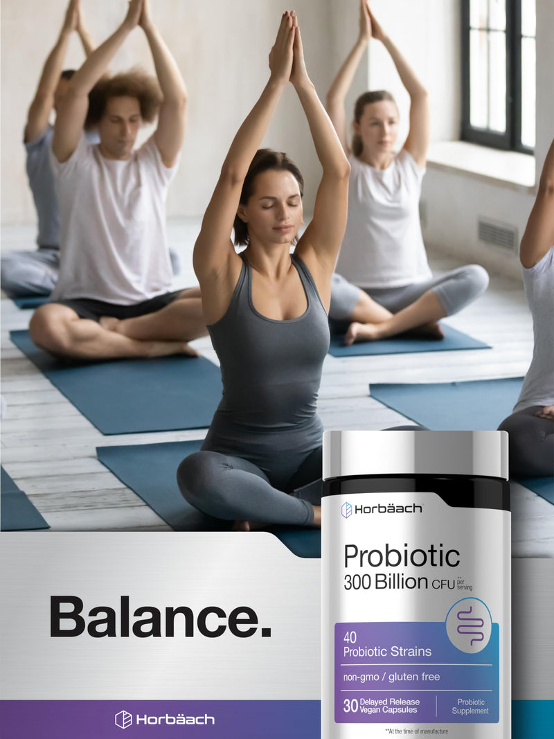 Horbäach Probiotics for Women and Men | 300 Billion CFU | 30 Capsules | 40 Probiotic Strains with Prebiotic |Vegan, Non-GMO & Gluten Free Supplement