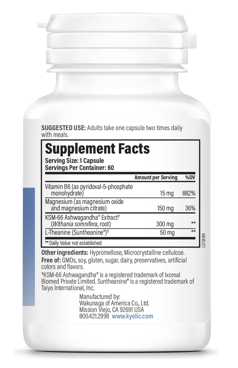 Kyolic Specialty Series Calm Mood, 60 Capsules | Stress Relief and Mood Support*, Calm Relaxation Formula with KSM-66 Ashwagandha, L-Theanine and Magnesium, GMO-Free 60 Count (Pack of 1)
