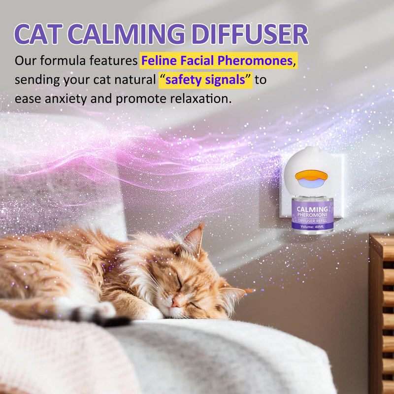 OcePor Cat Calming Diffuser 4 Refill Solutions, 2 Plugs- Cat Pheromones Calming Diffuser Refill, Pheromone Diffuser to Calm Cats, Cat Anxiety Relief