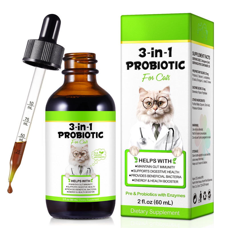 Probiotic for Cats, 3 in 1 Cat Probiotic Supplement Help Digestive, Cat Probiotics for Gut Health, 60ml