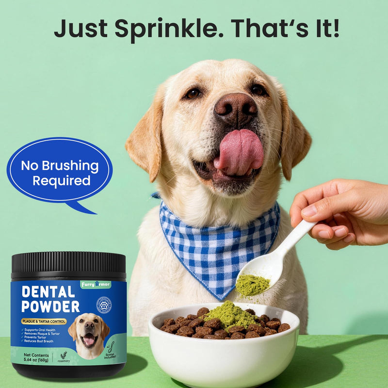 Dog & Cat Teeth Cleaning Powder: Plaque & Tartar Control with Brown Algae, Kelp, Probiotics (1.3B CFU), Sodium Hexametaphosphate & Enzymes – Freshens Breath – Chicken Flavor, 64 Scoops