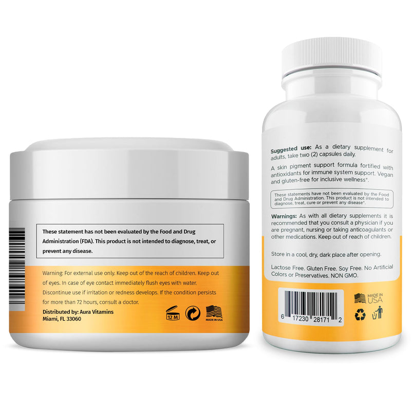 Dermawonder Vitiligo Supplement & Pigmentation Cream Set | 60 Vitiligo Capsules and 4fl Oz Cream | Reduce White Spots, Improve Skin Pigmentation & Neutralize Skin Tone | Natural Solution (1) 60 Count (Pack of 1), 4 Fl Oz (Pack of 1)