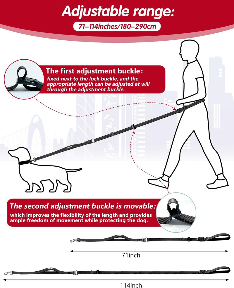 Hands Free Dog Leash, Multifunctional Crossbody Dog Leash, 5.9-9.5Ft Long Dog Leash with Car Seatbelt and Double-Sided Reflective Stitches for Medium and Large Dogs Walking, Jogging(Black) Black - BeesActive Australia