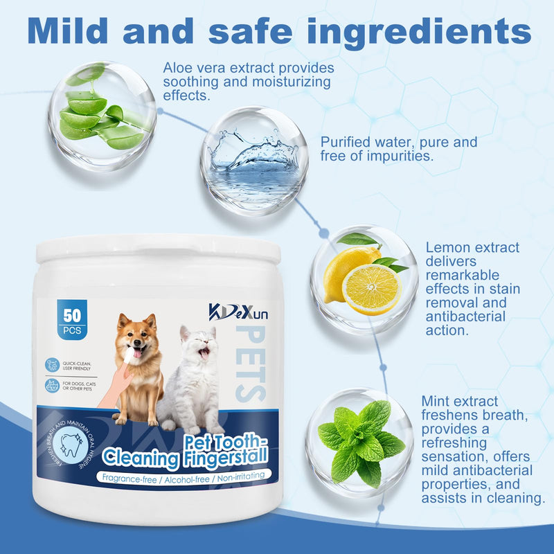 Pet Dental Finger Wipes for Dogs & Cats, Teeth & Gums Cleaning, Fights Bad Breath & Tartar, No Brushing Needed, 50 Count Canister