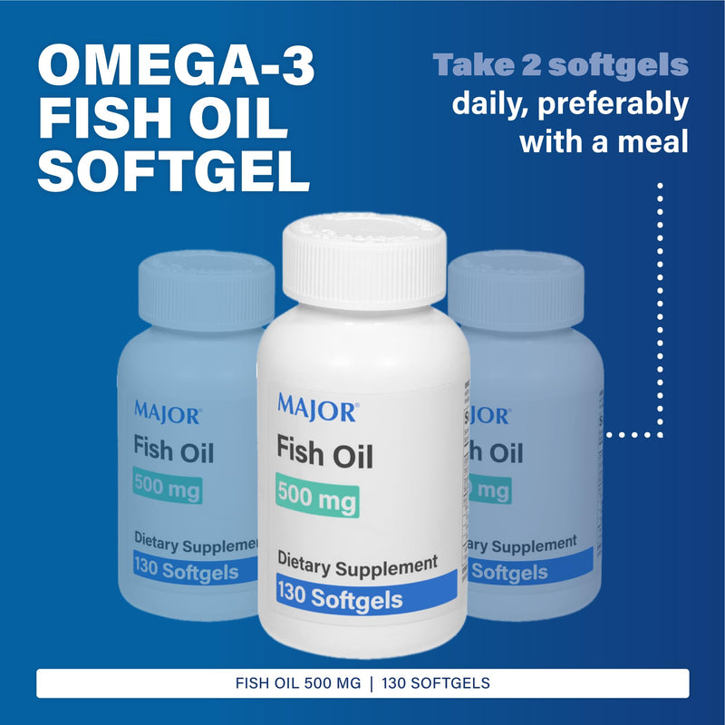 MAJOR Fish Oil 500mg Softgels - Omega-3 Fish Oil Supplement - Dietary Supplement - 130 Count (3 Pack) 130 Count (Pack of 3)