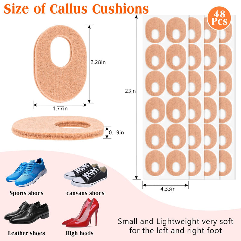 Callus Cushions 1/4" Thick Oval Soft Felt Self Adhesive Callus Corn Pads for Bottom of Foot, Toes,Heel Pain for Men Women Feet Care(48 Pcs,Nude) - BeesActive Australia