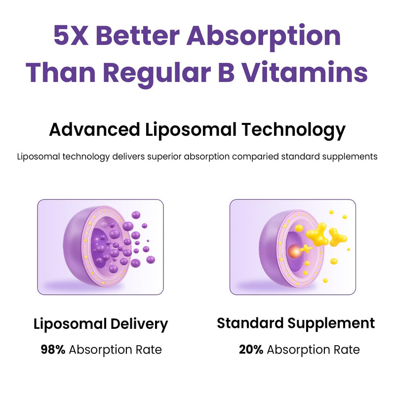 Liposomal Vitamin B Complex Liquid Sublingual B Complex Vitamins Supplement for Women Men Improved Absorption Methylated B12,B1, B2, B3, B5, B6,Folate,Biotin for Energy And Immune Support-4.0 oz 2 Fl Oz (Pack of 2)