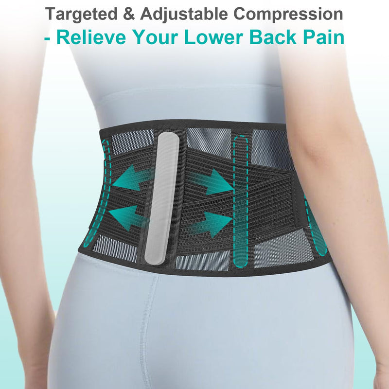 Ultra-Thin & Lightweight Back Brace for Lower Back Pain,Sciatica,Scoliosis,Slipped Disc- Breathable & Adjustable Back Brace Belt for Women and Men under clothes,Black. L/XL(Waist:35'' - 43'')