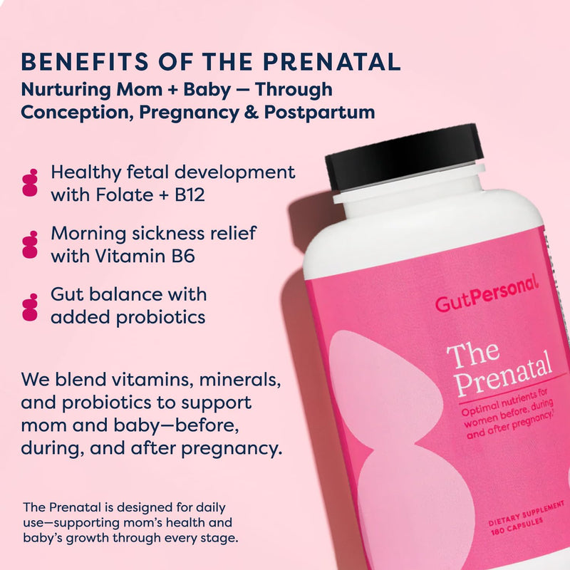 GutPersonal The Prenatal Supplement, Alleviates Morning Sickness and Contains Essential Nutrients Formulated to be the Complete Prenatal and Postnatal Support - 180 Capsules