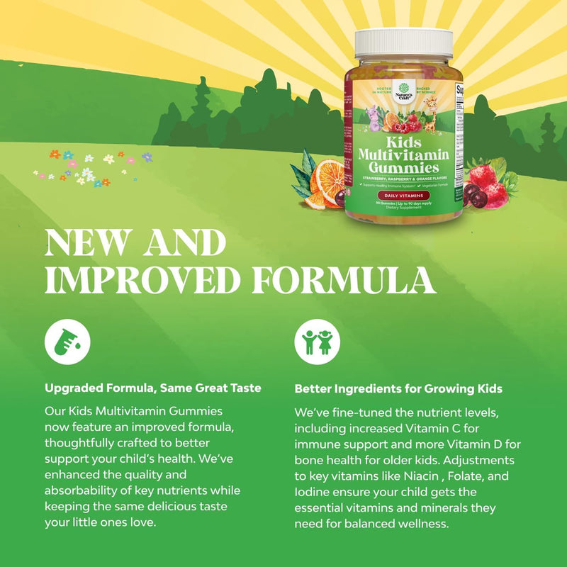 Plant Based Kids Multivitamin Gummies - Energy & Immune Support - 90 Ct | Multivitamin for Kids with Vitamin D3, C, A & Zinc - Supports Nervous System, Bones & Vision - Gelatin & Gluten Free -Non GMO 90 Count (Pack of 1)