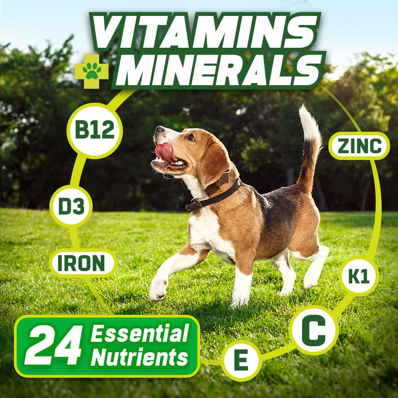 Multivitamins for Dogs | 180 x Chicken Flavour Tablets | 24 x Essential Dog Vitamins & Minerals | Full Spectrum Health Supplement for Dogs | Up-to 1 x Year’s Supply | Premium Quality