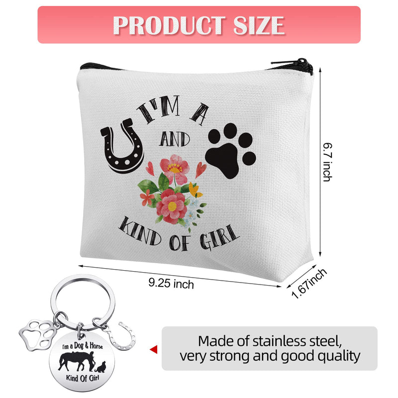 Nosiny 2 Pieces Horse Dog Lovers Gifts for Women Teen Makeup Bag Paw Horseshoe Print Cosmetic Bag Equestrian Gift Keychain Dog Horse Gifts for Girls - BeesActive Australia