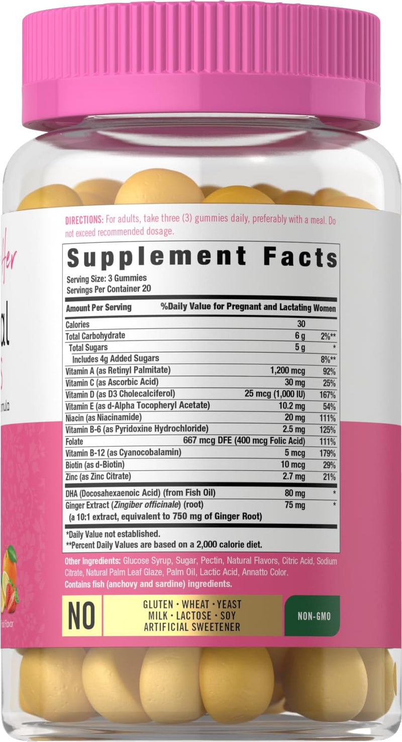 Carlyle Prenatal Gummy with DHA & Folic Acid | 60 Gummies | Women's Multivitamin and Mineral Supplement | Fruit Flavor | Non-GMO, Gluten Free | For Her