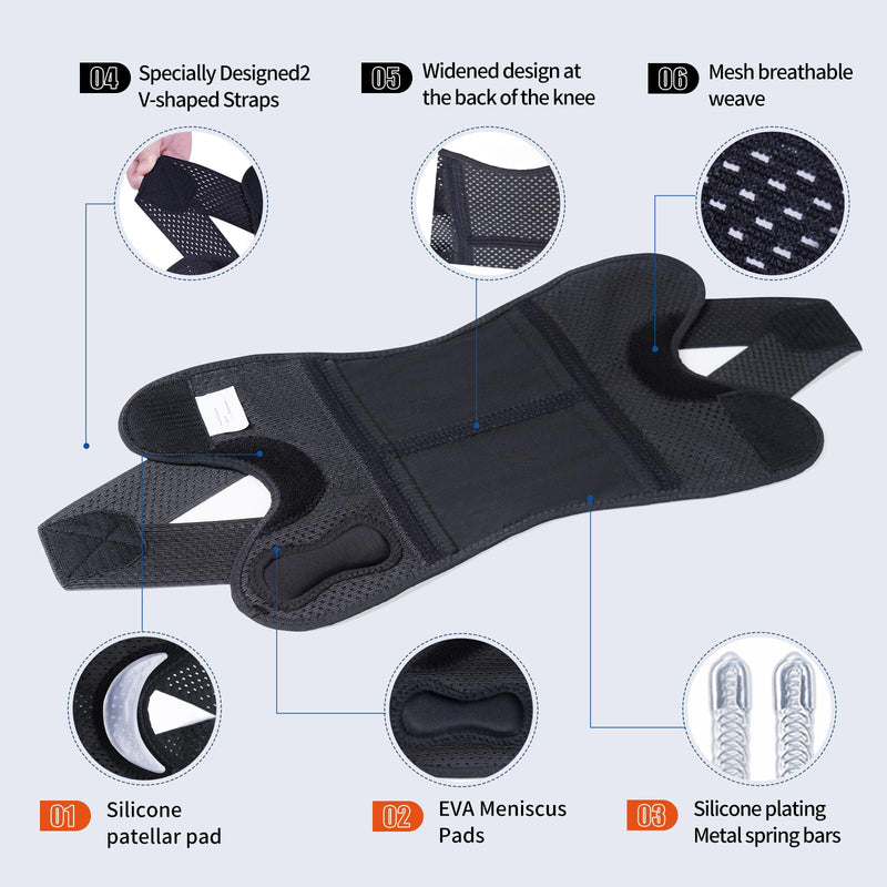 Galvaran Professional Knee Brace for Women & Men Breathable Knee Support with Side Stabilizers, Adjustable knee brace for Meniscus Tear, ACL, MCL Arthritis Knee Pain Relief,Injury Recovery Black Large