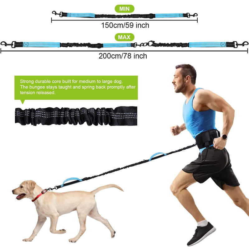Hands Free Dog Leash, Waist Leash for Dog Walking, Running, Jogging, Waist Leashes with Adjustable Belt, Medium & Large Dogs Running Leashes Hands Free, Dual Padded Handles and Durable Bungee(Blue) Blue For 1 Dog - BeesActive Australia