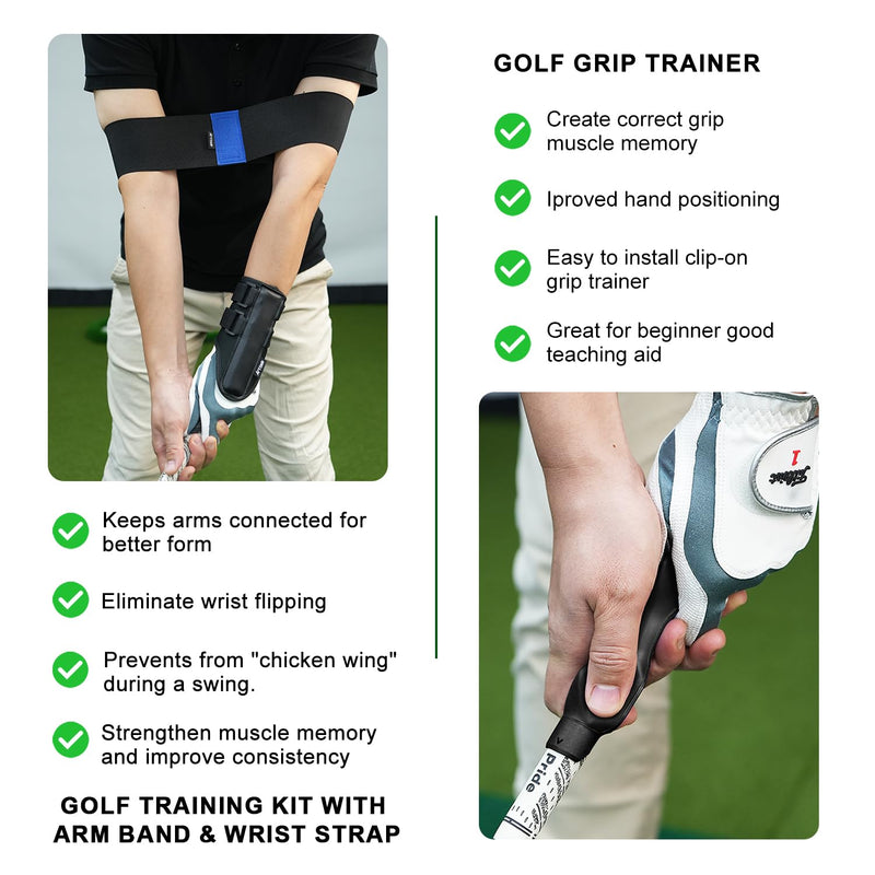 Right Hand Golf Grip Trainer 2 Pack with Arm Band & Wrist Strap, Golf Training Aid Kit, Grip Trainer Golf Club to Correct Hand Position and Develop Muscle Memory - BeesActive Australia