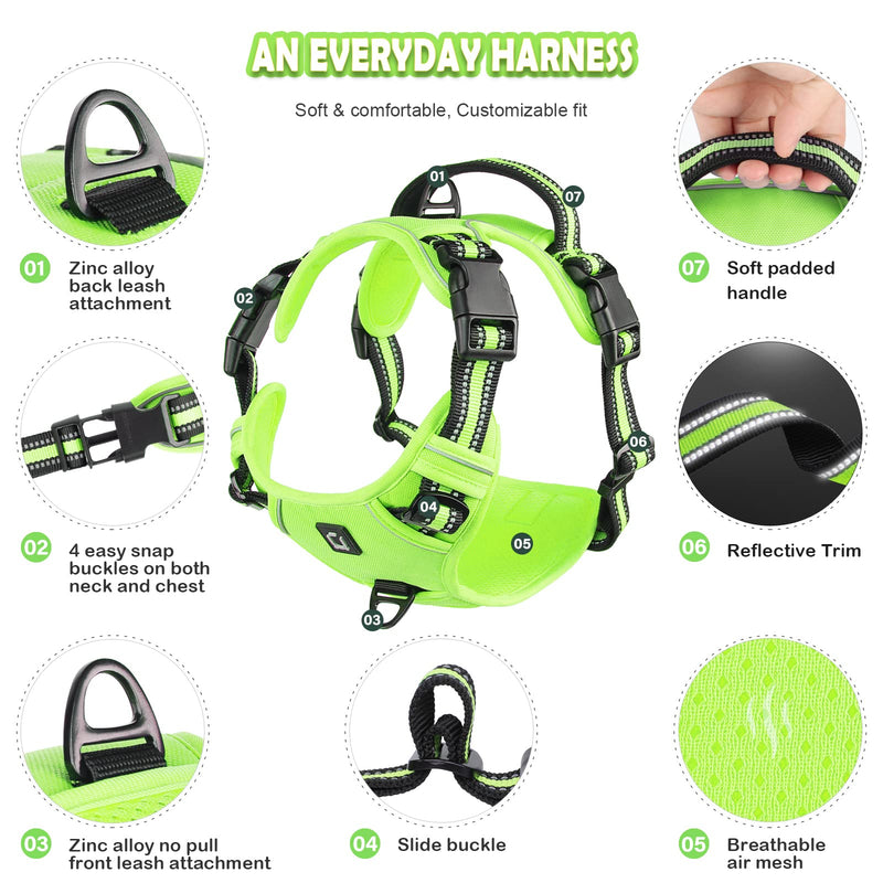 Dog Harness, No-Pull Dog Harness, Chest Harness for Small Large, Medium Dogs, Soft Breathable Adjustable Reflective Dog Harness Anti Pull with Padded Handle L Light Green - BeesActive Australia
