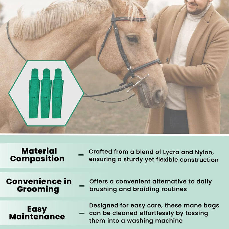 Ranch Hand Horse Mane Bags - Protect Horse's Mane from Wind, Sun, Mud, Preventing Tangles, Rubbing Out, and Breakage | Made with Lycra and Nylon (Green) Green