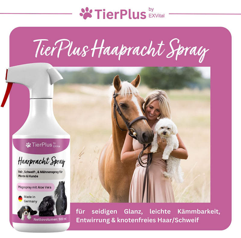 TierPlus Haarpracht spray for horses and dogs, 500 ml spray bottle, fur, tail and mane spray, care spray for silky shine, easy combing and detangling, naturally gentle care